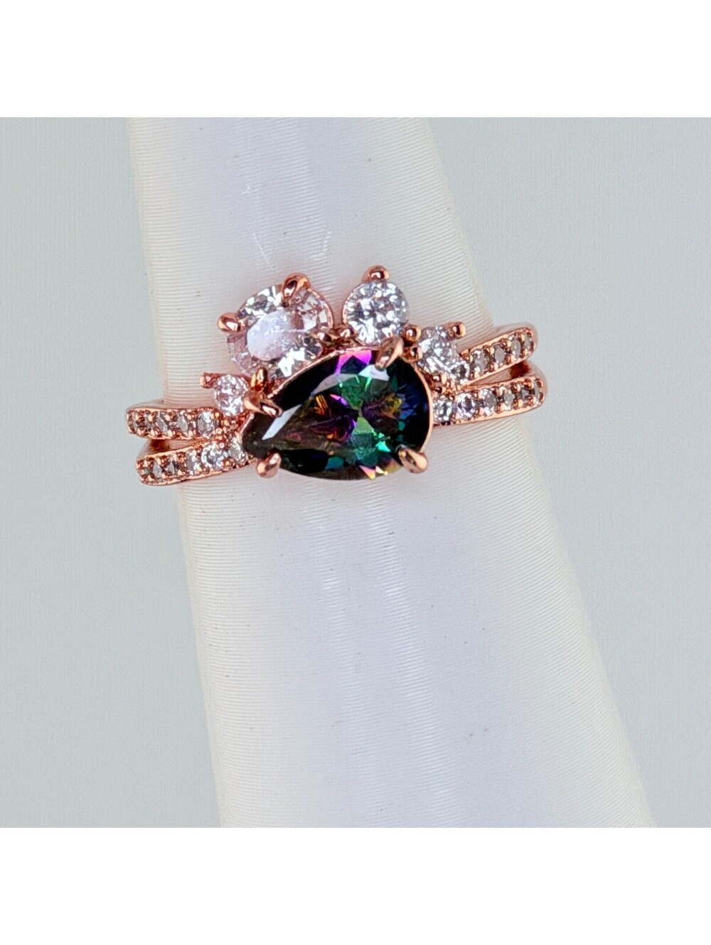 Bomb Party Ring Size 7 Rainbow Topaz on Rose Gold (No Bag)